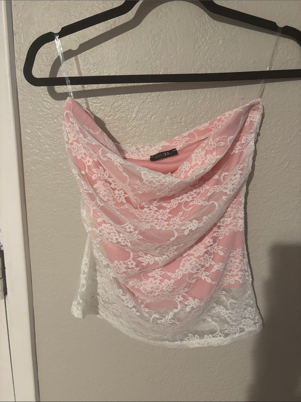 Papermoon Strapless Pink Lace Overlay Women's Top